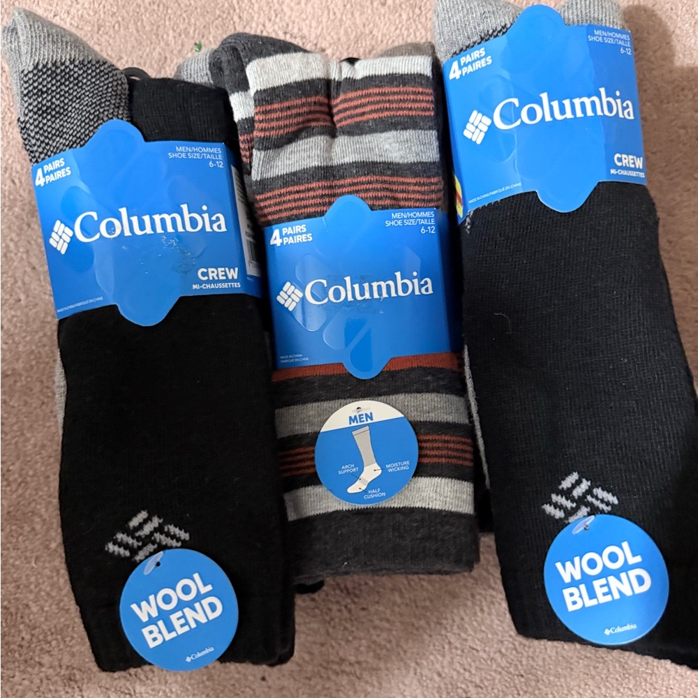 Columbia Men's Wool Blend Crew Socks - NEW 12 Pairs of Socks Wool Blend & Crew